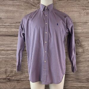 VTG Polo Ralph Lauren Shirt Mens Medium Button Down Plaid Blue Red Blake (375)